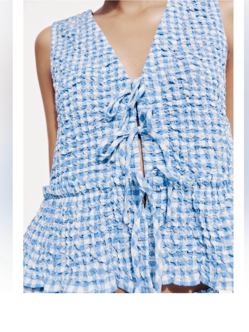 Zara Blue Gingham Tie-Front Sleeveless Top